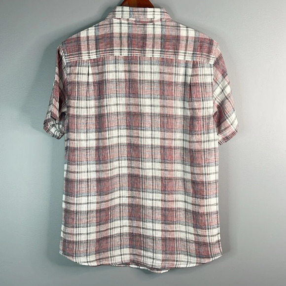 WEATHERPROOF NWT Mens Linen Red Plaid Short Sleeve Button Down Shirt Preppy S - Picture 8 of 13